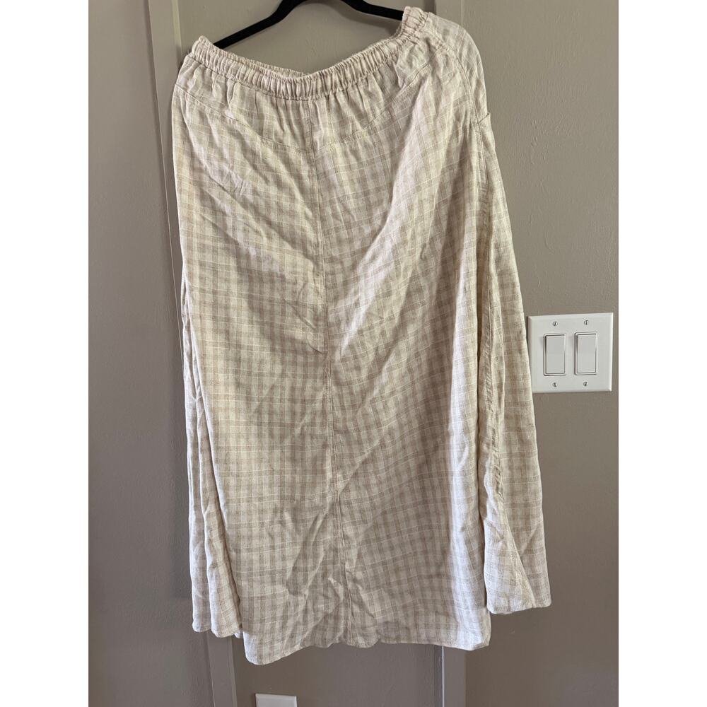 NWT MAX STUDIO Maxi Plaid Gingham Linen Blend Long Skirt Cream/Tan SZ L - Picture 3 of 7